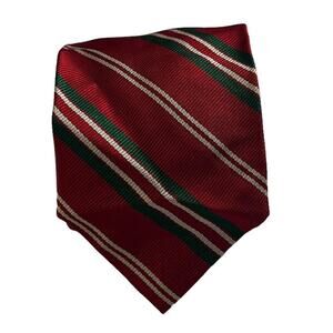 Horchow Red Green White American Regimental Stripe Vintage Silk Skinny Tie